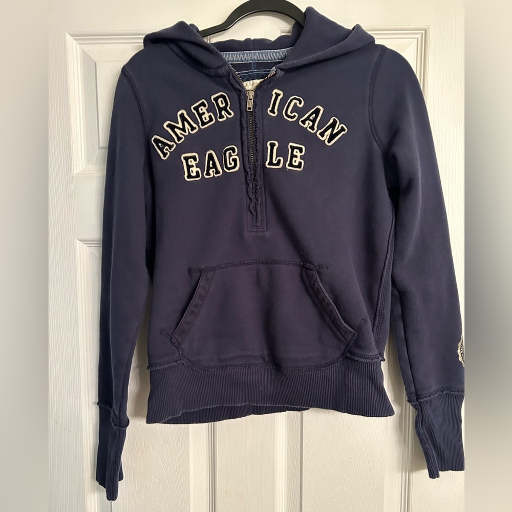 American Eagle Y2K Navy Blue Half Zip Hoodie